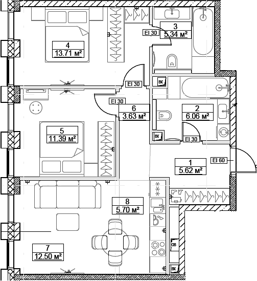 3-комн., 63.95 м², 19/27 этаж, ЖК «Сити Бэй»