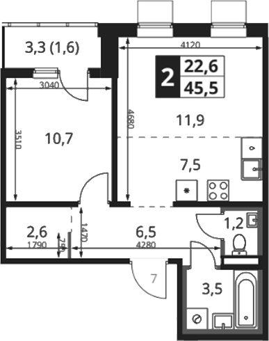 2-комн., 45 м², 18/18 этаж, ЖК «1-й Ясеневский»