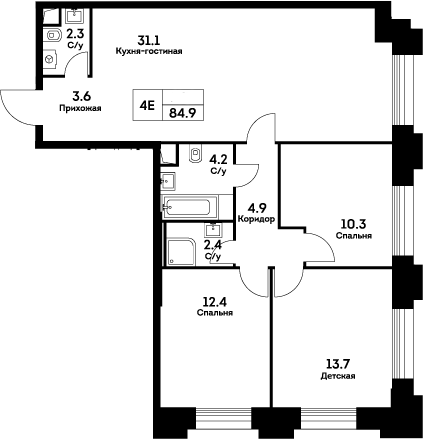 4+ комнаты, 84.9 м², 24/34 этаж, ЖК «ЭВЕР»