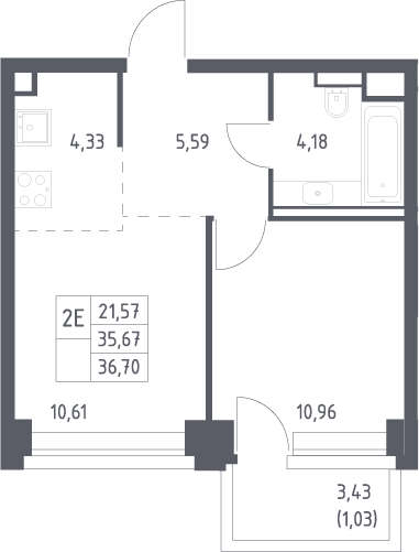 2-комн., 35.67 м², 8/32 этаж, ЖК «НОВА»