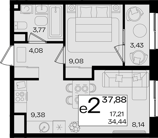 2-комн. квартира, 34.45 м² в ЖК Патрики — фото 3