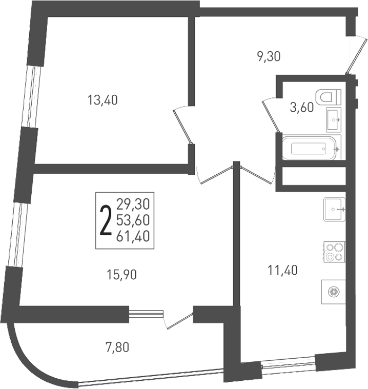2-комн. квартира, 53.6 м² в ЖК ЖК «Кубанская Крепость» — фото 2