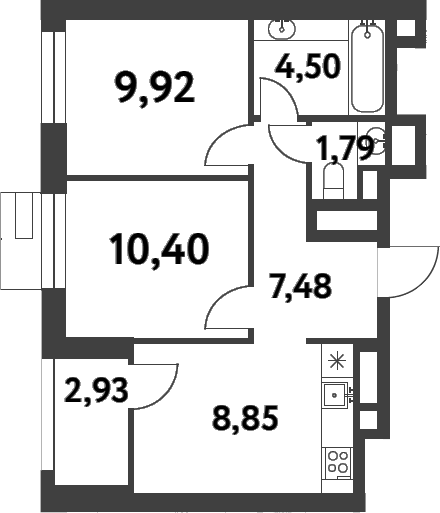 2-комн., 45.55 м², 14/16 этаж, ЖК «Смарт Гарден»