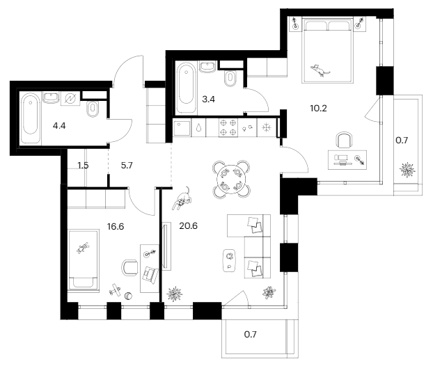2-комн., 62.4 м², 5/10 этаж, ЖК «Строгино 360»