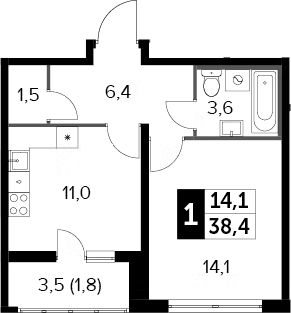 1-комн., 36.6 м², 21/24 этаж, ЖК «Южная Битца»