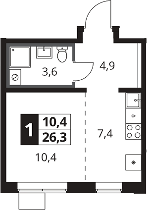 Студия, 26.3 м², 7/25 этаж, ЖК «1-й Южный»