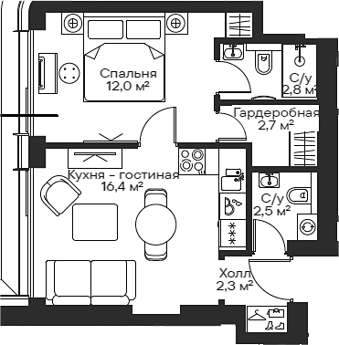 2-комн., 38.7 м², 18/54 этаж, ЖК «Сити Бэй»