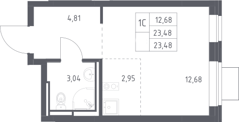 Студия, 23.48 м², 10/12 этаж, ЖК «Богдановский лес»