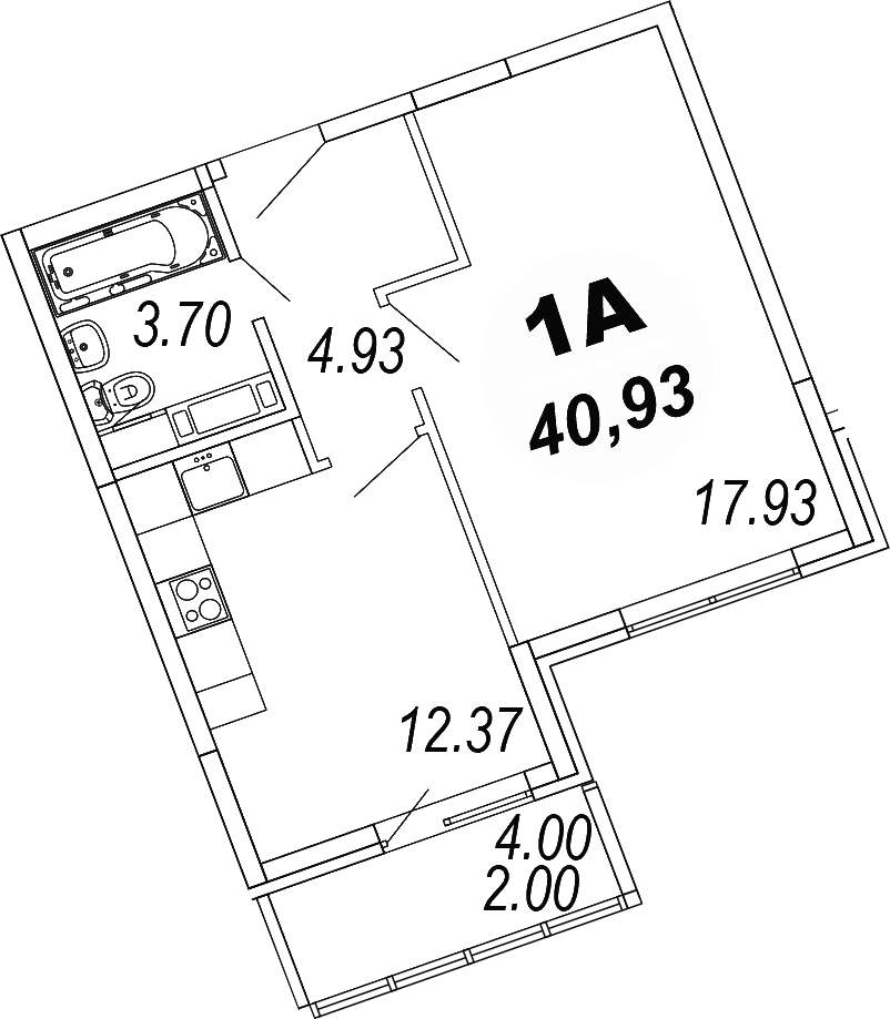 1-комн., 38.93 м², 2/4 этаж, ЖК «Шолохово»
