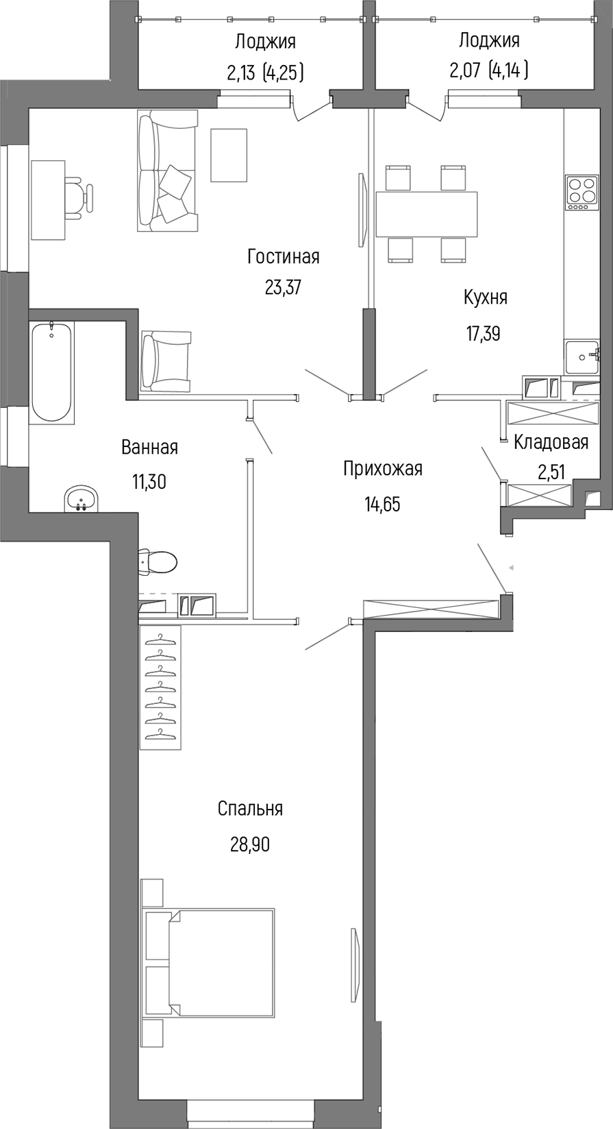 2-комн., 98.12 м², 5/9 этаж, ЖК «Рига Хиллс»