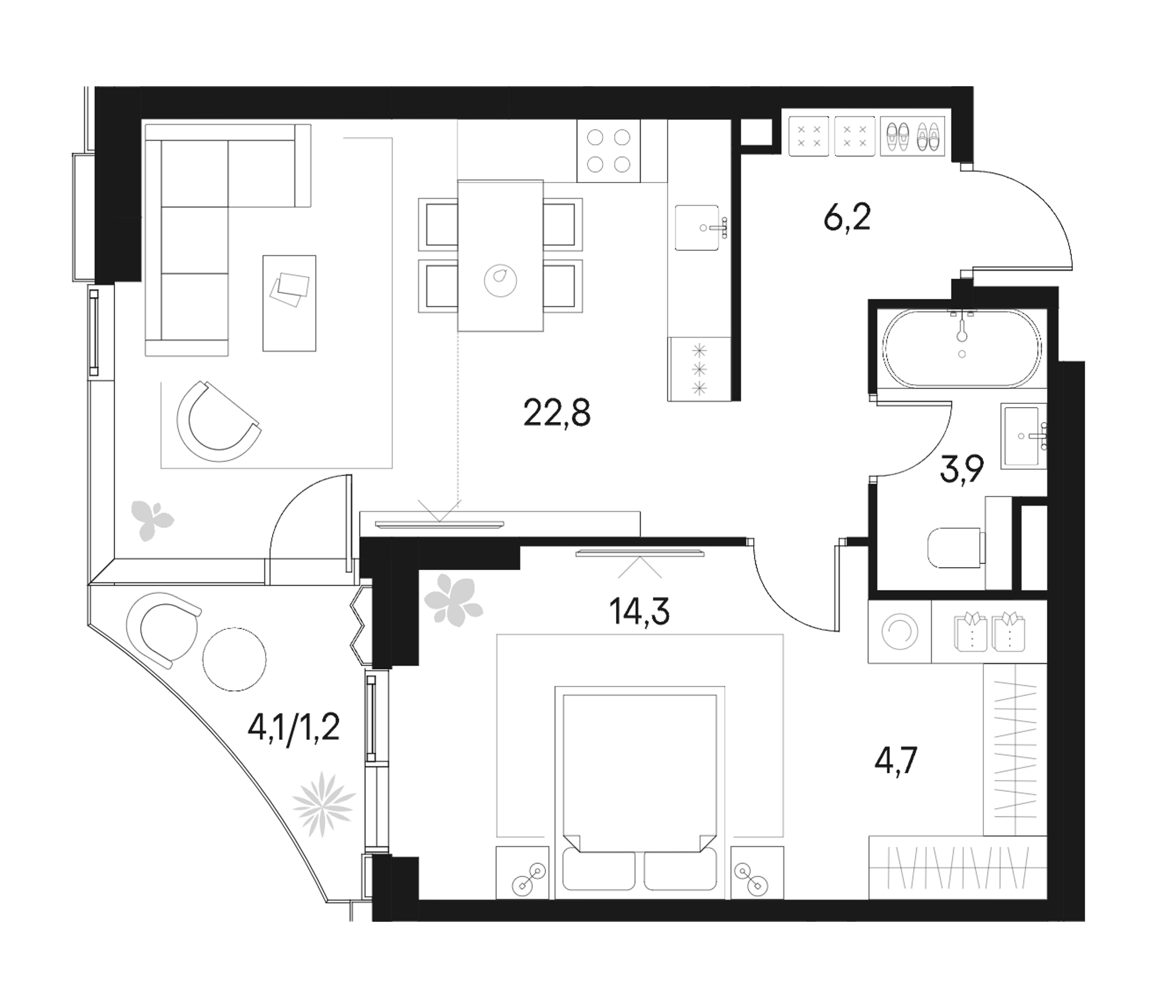 2-комн., 51.9 м², 2/22 этаж, ЖК «Клубный город на реке Примавера»