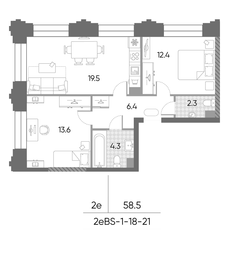 3-комн., 58.5 м², 18/43 этаж, ЖК «ЗилАрт»
