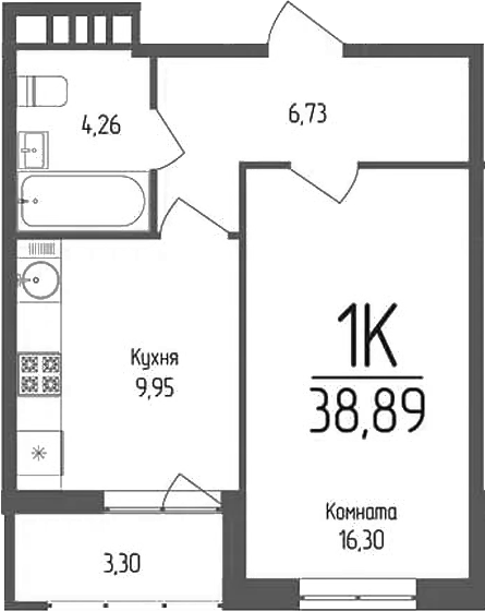 1-комн. квартира, 37.24 м² в ЖК Кумир — фото 2