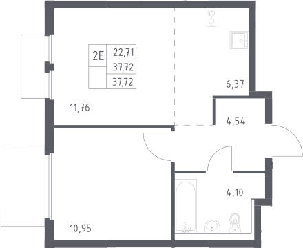 2-комн., 37.72 м², 15/17 этаж, ЖК «Пригород Лесное»
