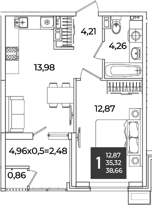 Продается 1-комн. квартира, 35.32 м²