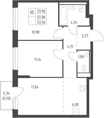 3-комн., 52.86 м², 10/17 этаж, ЖК «Горки Парк»