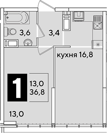 2-комн. квартира, 36.8 м² в ЖК Самолет — фото 2