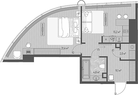 2-комн., 52.5 м², 46/90 этаж, ЖК «ОНЕ»