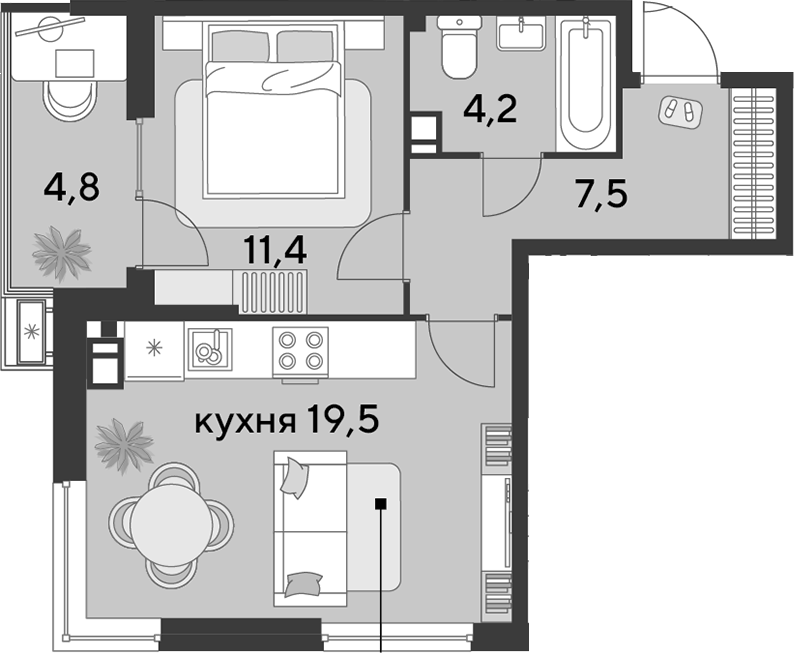 2-комн. квартира, 42.6 м² в ЖК Парк Победы — фото 2