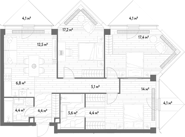 4+ комнаты, 91.8 м², 38/48 этаж, ЖК «С5»