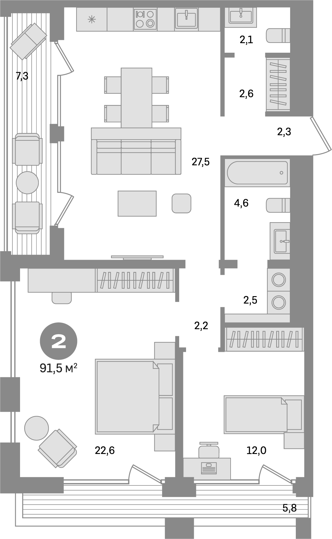 2-комн., 78.4 м², 9/21 этаж, ЖК «Дом А»