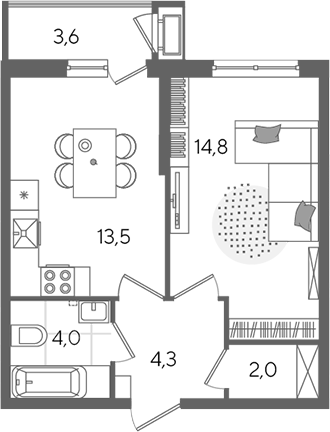 1-комн. квартира, 38.6 м² в ЖК Рекорд — фото 2