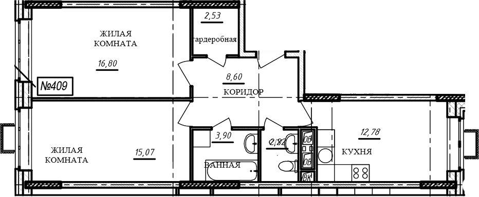 2-комн., 61.9 м², 13/16 этаж, ЖК «Краснофлотский»