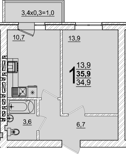 Продается 1-комн. квартира, 34.9 м² — фото 3