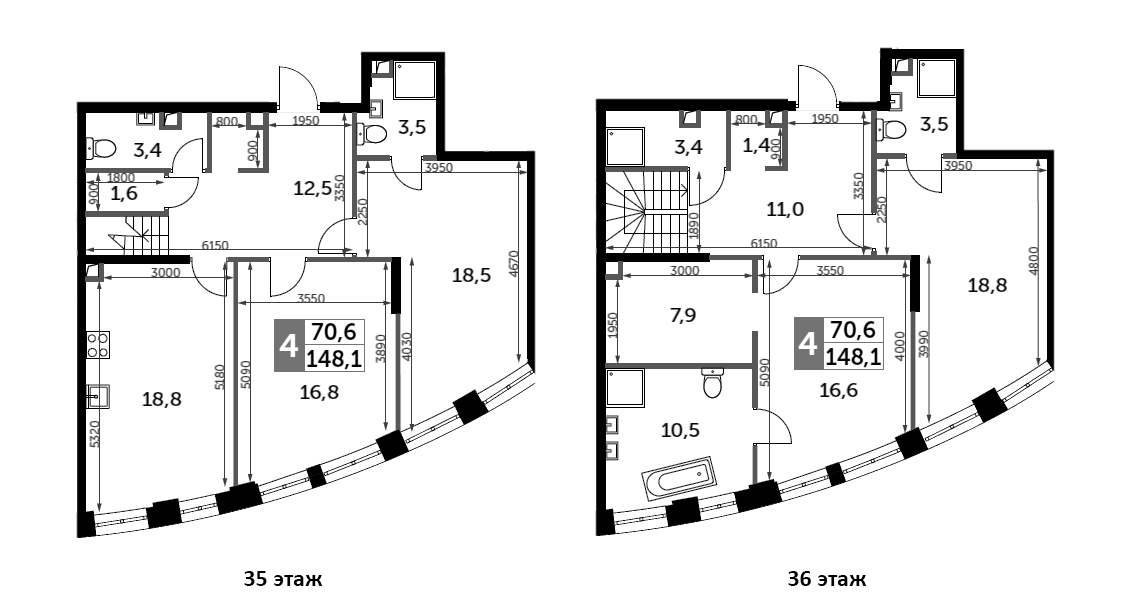 4+ комнаты, 148.1 м², 35/44 этаж, ЖК «Сидней Сити»