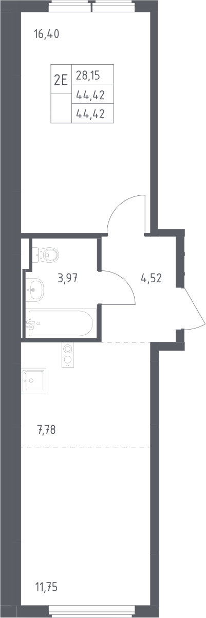 2-комн., 44.42 м², 10/14 этаж, ЖК «Остафьево»
