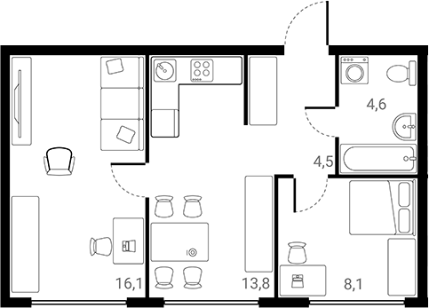 2-комн., 47.1 м², 14/25 этаж, ЖК «Лесная Коллекция»