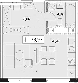 Студия, 33.97 м², 15/17 этаж, ЖК «У реки.Эко Видное 2.0»