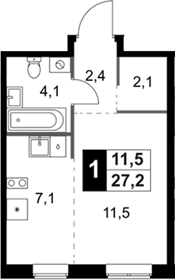 Студия, 27.2 м², 2/18 этаж, ЖК «1-й Ясеневский»