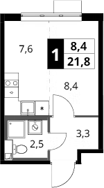 Студия, 21.8 м², 16/16 этаж, ЖК «1-й Шереметьевский»