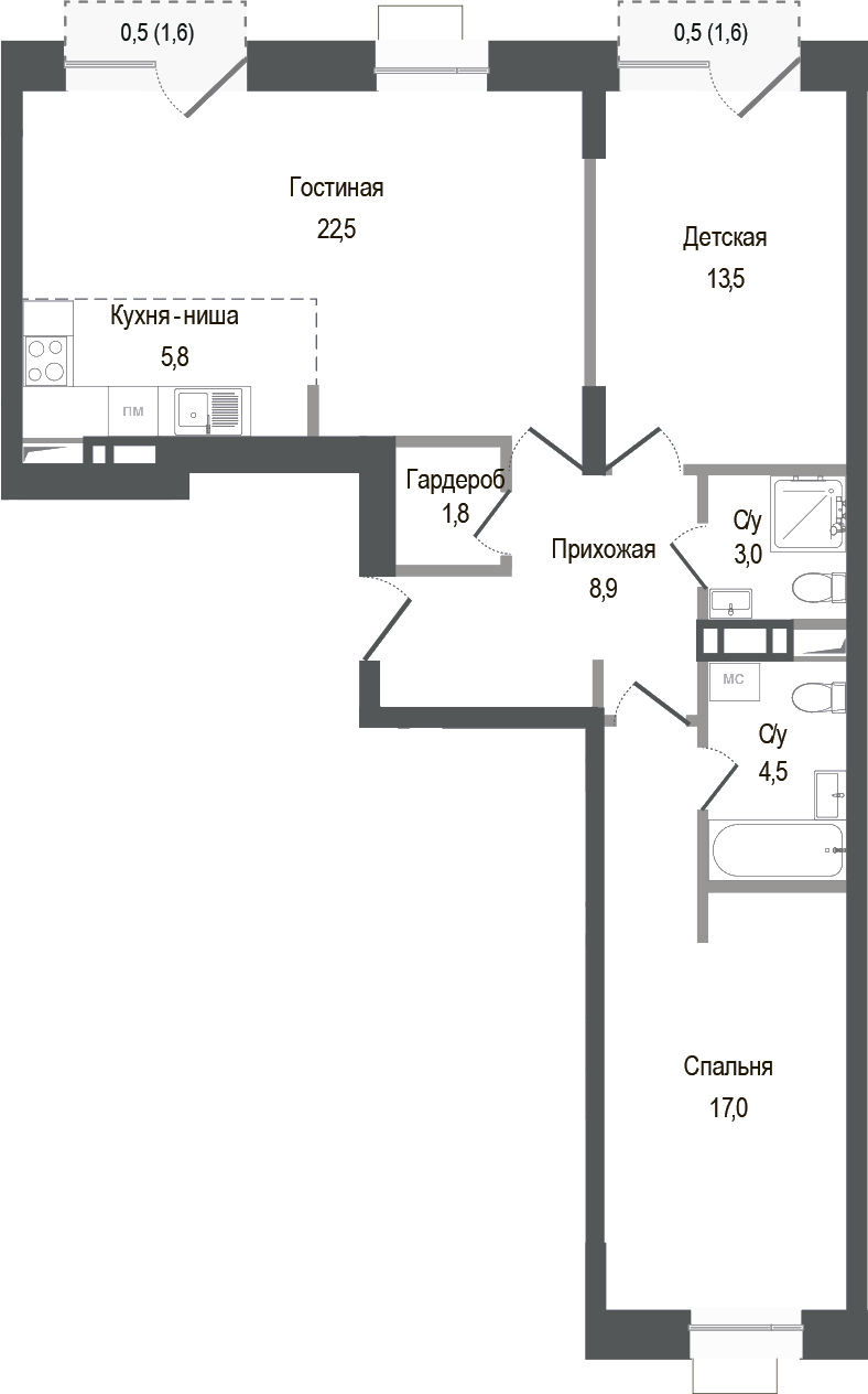 3-комн., 77 м², 3/8 этаж, ЖК «Киноквартал»