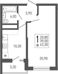 1-комн. квартира, 39 м² в ЖК ЖК «Кубанская Крепость» — фото 2