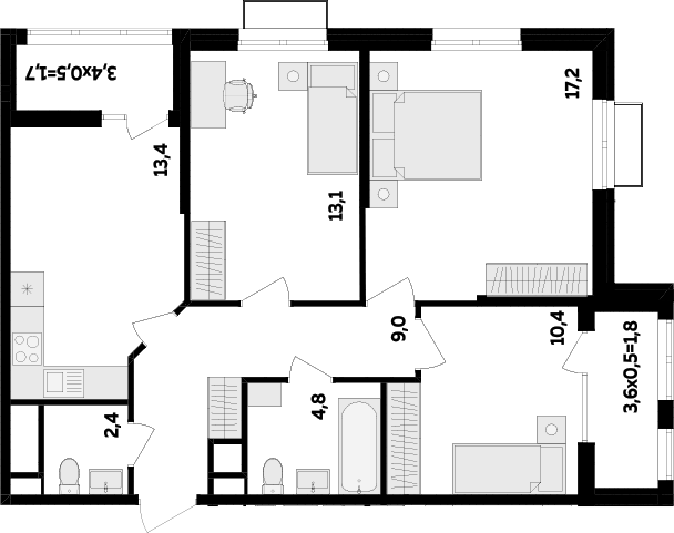 3-комн., 70.3 м², 7/16 этаж, ЖК «МегаСити»