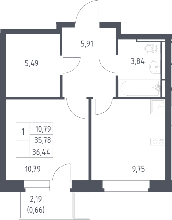 1-комн., 35.78 м², 12/12 этаж, ЖК «Новое Видное»