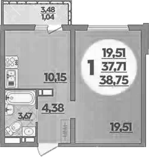 1-комн., 37.71 м², 10/16 этаж, ЖК «Восточный. Квартал №6»