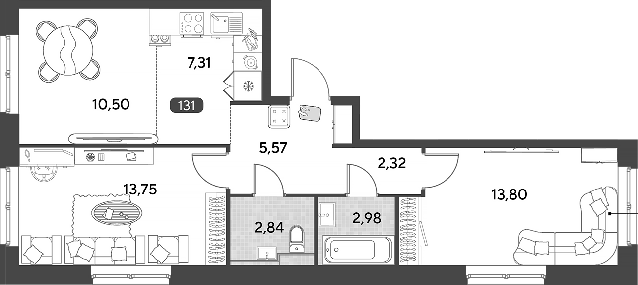 3-комн., 59.07 м², 18/25 этаж, ЖК «Космопарк»