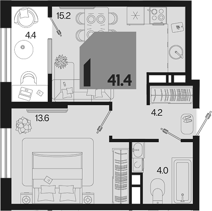 Продается 1-комн. квартира, 37 м² — фото 2