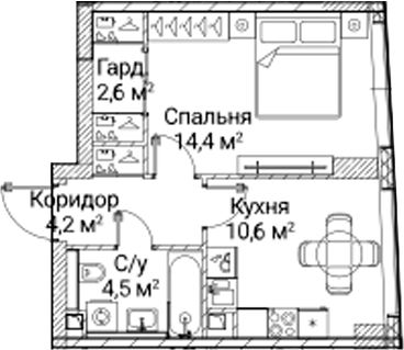 1-комн., 36.3 м², 7/41 этаж, ЖК «СЕЗАР БУДУЩЕЕ»