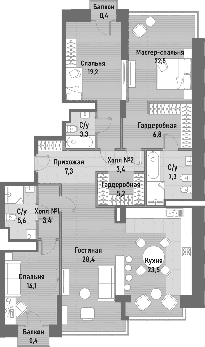 4+ комнаты, 151.7 м², 10/14 этаж, ЖК «Ренессанс»