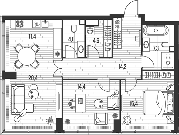3-комн., 91.7 м², 5/47 этаж, ЖК «HIGH LIFE»