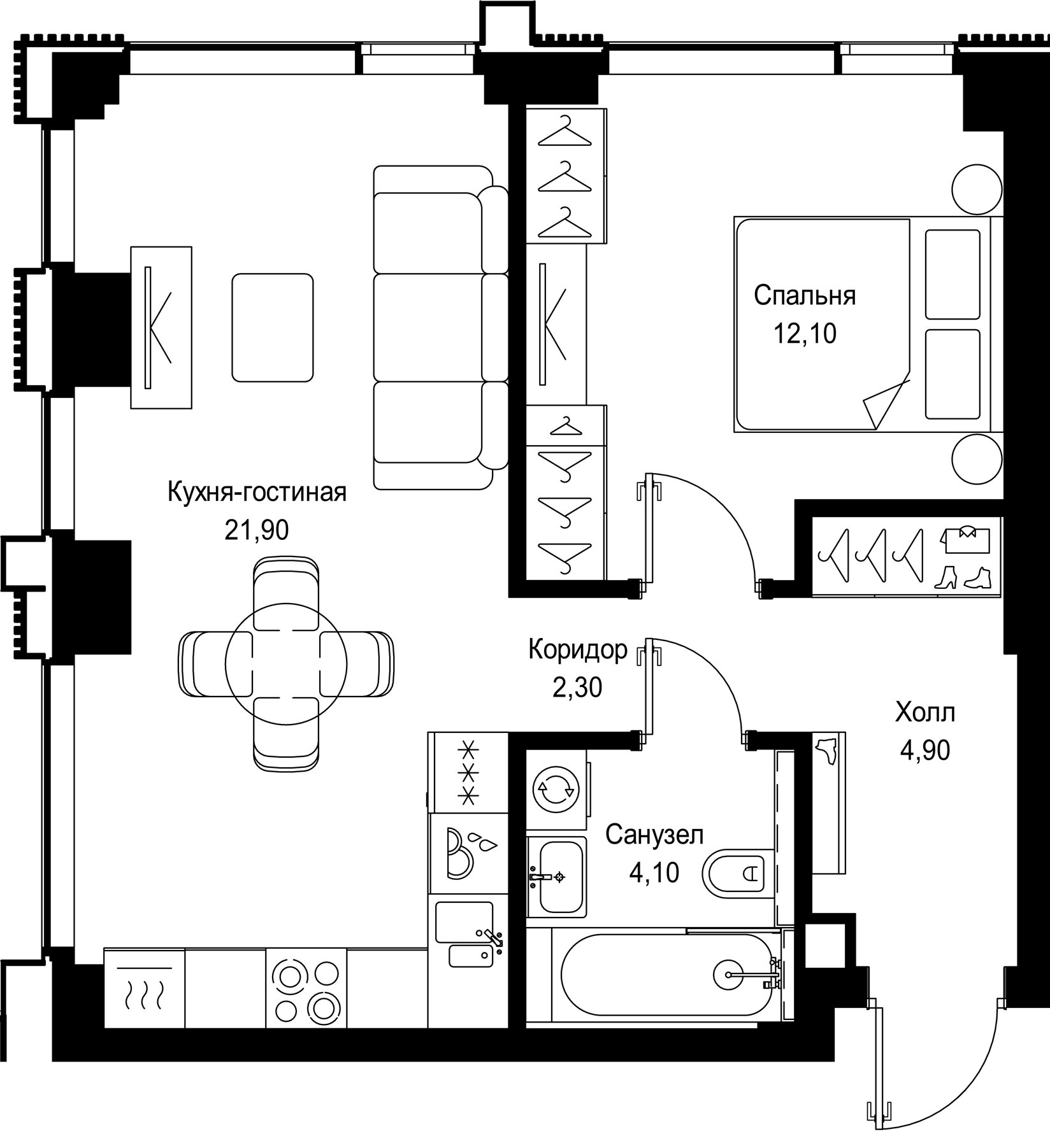 2-комн., 45.3 м², 4/36 этаж, ЖК «СИТИДЗЕН»