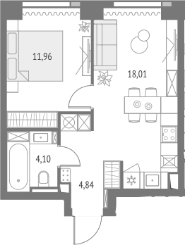 2-комн., 38.91 м², 8/46 этаж, ЖК «Апсайд Тауэрс»