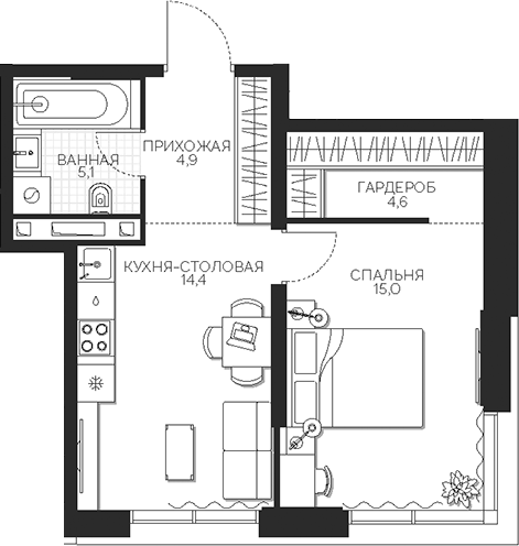 1-комн. Кутузов Сити