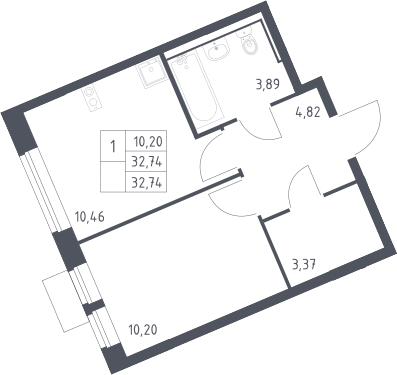 1-комн., 32.74 м², 5/13 этаж, ЖК «Молжаниново»