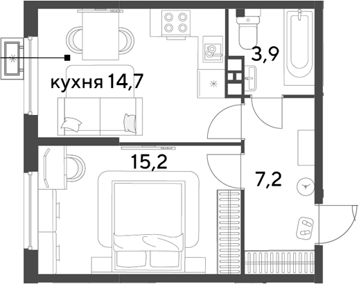 1-комн. квартира, 41 м² в ЖК Парк Победы — фото 2