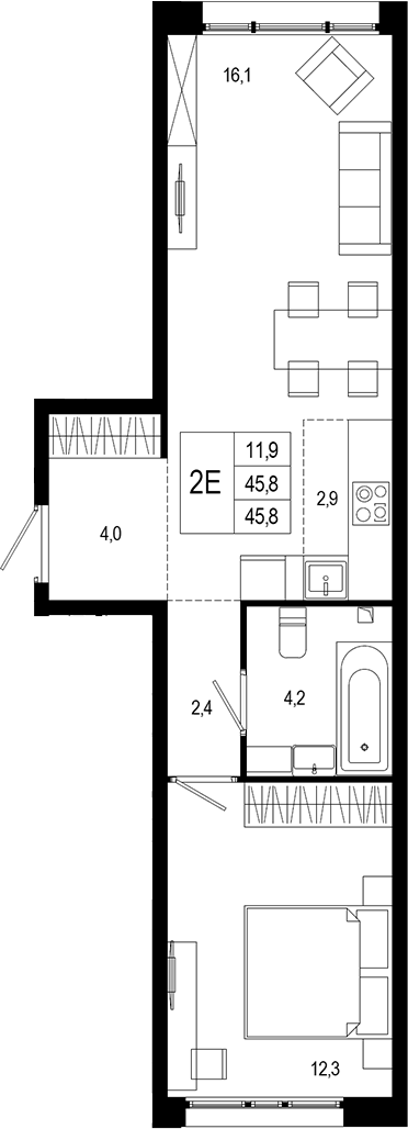 2-комн., 47.1 м², 1/4 этаж, ЖК «Новая Щербинка»